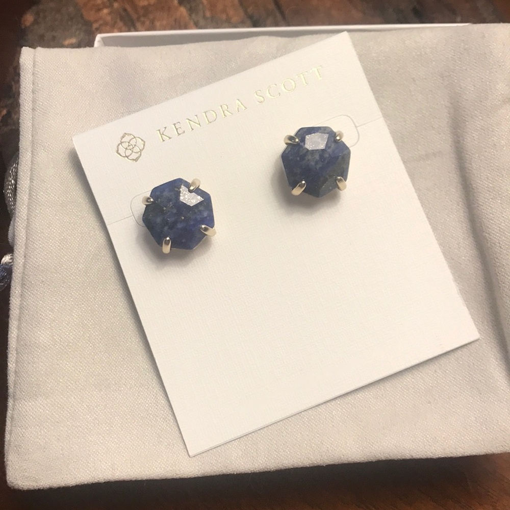 Kendra Scott Gold Stud Blue Lapis Ryan Earrings!! - Picture 5 of 7